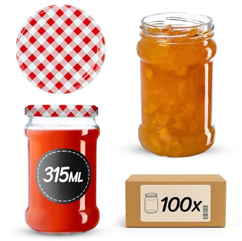 KADAX Lot de 100 bocaux en Verre 315ml Ø66 à Pois Rouges – Couvercle Twist-Off hermétique TO66 – pour confitures, conserves, cornichons, Miel & Fermentation