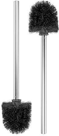 Toilettenbürste mit Edelstahl Griff, 2 Stück, schwarzer Ø 8 cm Bürstenkopf, 26 cm Langer Bürstengriff mit M14 Gewinde, Abnehmbarer Klobesen Kopf, WC Ersatz Bürste, Klobürste mit Stiel, Ersatzbürste