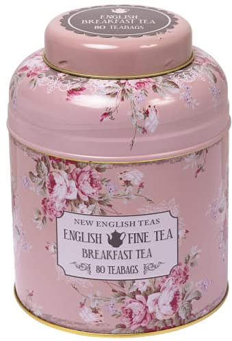 New English Teas Vintage Floral Tea Tin with 80 Tea Bags - Rose | English Breakfast Tea, Tea Gift