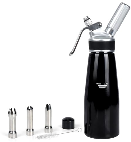 VIGIND Whipped Cream Dispenser, 500ml Cream Whipper Whipped Cream Canister,Sturdy Aluminum Whipped Cream Maker with 3 Decorating Nozzles,Leak Resistant,Use Standard 8 Gram N2O Chargers (Not Included)