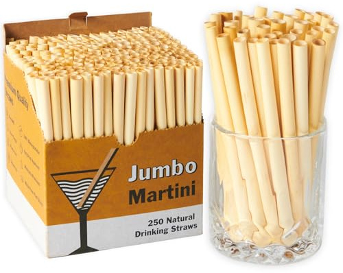 HAY! Straws | Jumbo Martini 6 Drinking Straws | 250 Count Bulk Straws | 5-7.5mm Diameter | Reed Stem Straws |100% Plant-Based | Certified Compostable Disposable Straws