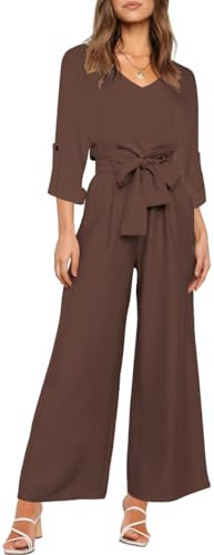 FANCYINN Frauen 2 Stück Casual Trainingsanzug Sommer Langarm Tank Top Hose mit hoher Taille Kaffeerotes Oberteil & Hose L
