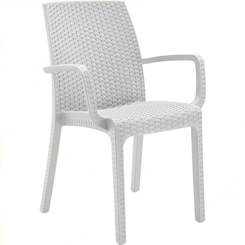 Sicignano – Sillón con reposabrazos, silla con reposabrazos, sillón Indiana – Blanco – Apilable – Silla de plástico – Interior exterior jardín – 59 x 57 x 86 cm – 1 pieza, BC905