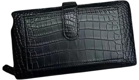 Exotische Handtasche mit Krokodilleder-Optik, für Geschäftsleute, große Kartenhalter, echtes Alligator-Leder, Herren-Handgelenktasche, Schwarz