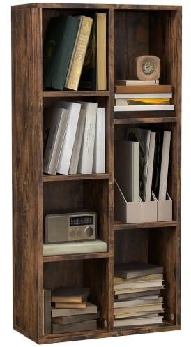 HOMCOM Holzregal Bücherregal mit 7 Ablagefächern Pflanzen Akten für Wohnzimmer Schlafzimmer Büro 50x24x106 cm Rustikal Braun