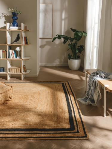 benuta Pure Alfombra Yute Jutta - Negro 60x100 cm - Tejido a Mano para Dormitorio, Sala de Estar y Salon - Diseño Boho - Apta para Suelos radiantes