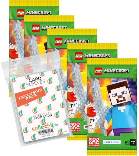 Bundle mit LEGO Minecraft Serie 1 Trading Cards - 5 Booster + Exklusive Collect-it Hüllen