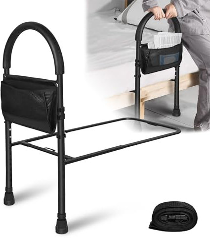 LZQ Sichere Bettgitter, Faltbare Bettgitter mit Lagerung Tasche und Unterstützung Beine, Rausfallschutz für ältere Erwachsene, Seitenschutz Bettgeländer Rausfall Höhe verstellbar
