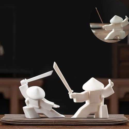 EAEDMY EAEMDY Samurai Figure Figurine Japanese Warrior Statue Decor for Table Room, Incense Holder for Stick Burner Incense Stick Holder, Kongfu Tea Pet Decoration (1.White B+C)