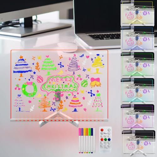 Tableau Blanc Effaçable à Sec Acrylique avec Stand Lumineux, 30 x 40 CM, 7 Changements de Couleur, Télécommande, Minuterie, Variation d'Intensité, Grand Tableau de Notes à LED, 7 Marqueurs de Couleur