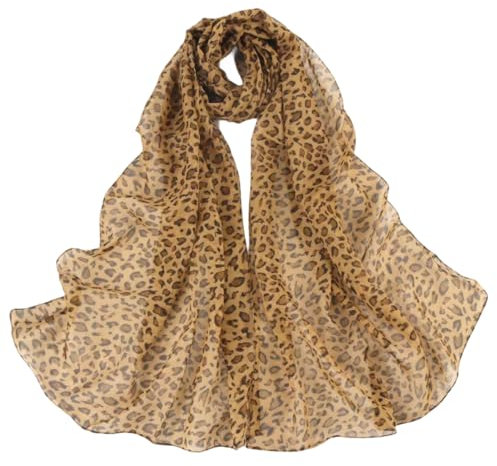 WaJuemy Seiden-Gefühl Schal für Damen, leicht, groß, modisch, elegant, Kaschmir, eleganter Schal, Sonnenschutz-Wraps, 13 Brauner Leopardenmuster, Large