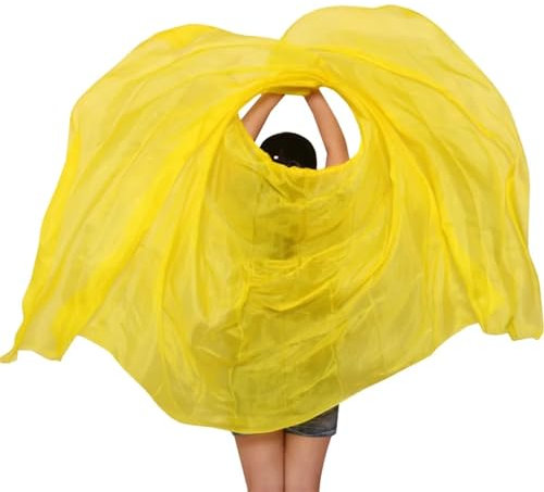 Bauchtanz Seidentuch Bauchtanzschleier aus echter Seide, Tanzschleier, Schleier, Rot-Gelb-Mischfarbe Bauchtanz Tuch (Color, Size : 250x114cm)