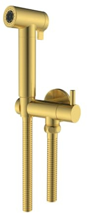 Kit Idroscopino Wc Doccetta Ottone Portatile Shut-Off Monogetto Azionamento a Leva (1, Oro Bronzato Spazzolato Tondo)