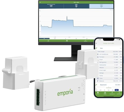 Emporia Vue 3 3-Phase Smart Energy Monitor – Real-Time Electricity Usage Monitor and Power Meter for Business or Home, Solar and Net Metering Compatible, Smart Automation Ready