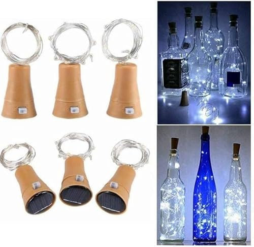 Bimhayuu Solar Wine Bottle Lights, 6 Pack 10 LED Waterproof Copper Cork Shaped Lights with 1 m Copper Wire Firefly String Lights for DIY Home Decor Wedding and Halloween (White)
