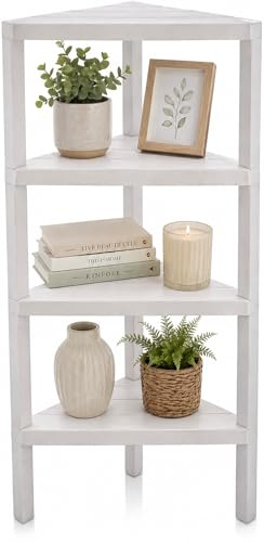 DIVCHI 4 Tier Corner Shelf Triangle Space-Saving Freestanding Shelving Unit | Storage Shelves | Display Rack | Bookcase | Kitchen Stand | Living Room Organiser | Bedroom Bookshelf (White)