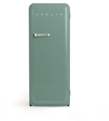 CREATE / RETRO FRIDGE 150 SILVER/Kühlschrank mit Gefrierfach 281L in Salbeigrün, Griff Silber / 102W, niedriger Energieverbrauch, 150cm, 3 Ablagen, Temperaturregelung,60x60x150cm