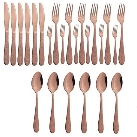 ZGYOZMNG Blue Cutlery Set Knife Fork Spoon Tableware Set Stainless Steel Dinnerware Set Dessert Cake Fruit Fork Kitchen Silverwar (Gold) (Rose)