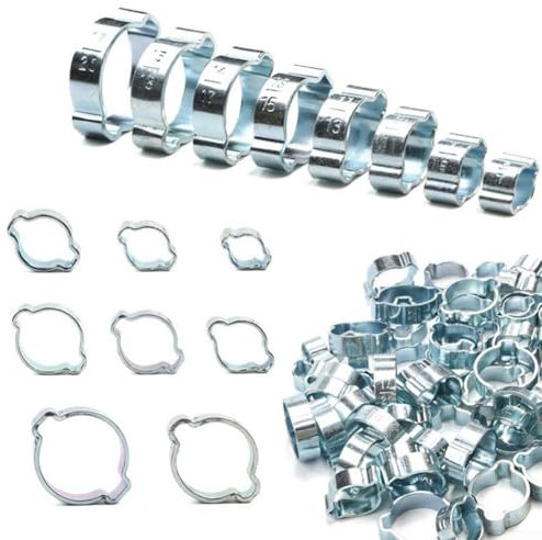 80PCS Double Ear Hose Clamp,O Clips Hose Clamps Fasteners Clips,Zinc-Plated Stainless Steel Double Ear Hose Clamps