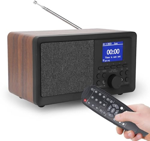 Radio FM Retro de Madera, Dab FM Radio Bluetooth Retro de Madera con Control Remoto, Radio de Mesa de Madera Vintage de 10 W Altavoz Bluetooth para el Hogar, Cocina, Oficina, Bar