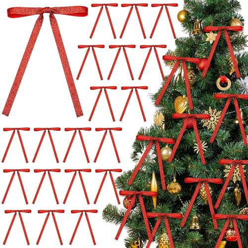 BOARDFEB Weihnachtsbaum Schleifen, 36 Stück Vintage Glitzer Rot Schleifen für Weihnachtsbaum Weihnachtsbaumschmuck für Weihnachten Basteln Heimdekoration Hochzeit Garten Outdoor Deko