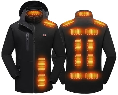 TOVCHEI Veste Chauffante pour Hommes Femmes Veste Softshell Imperméable Veste Chauffante 3-en-1 avec Manteau Polaire Amovible Et Capuche,Noir,L
