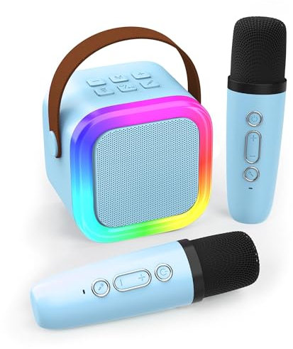 Koolcover Mini Karaoke Machine for Kids Adults, Portable Bluetooth Speaker with 2 Wireless Microphones,Toys Birthday Gifts for Girls Ages 4, 5, 6, 7, 8,9,10+ Family Home Party (Blue)
