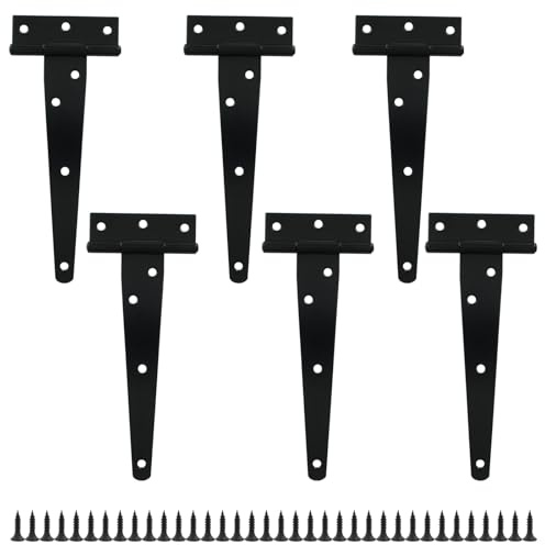 Cjueiom 6Pcs Heavy Duty T Strap Hinges, 6 Inch / 150mm Black | Shed Door Hinges, With Screws, For Wooden Gates, Barn Doors, Garden Fences & Wooden Doors