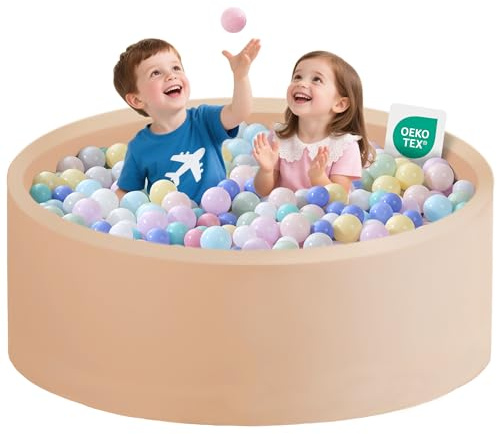 Zedachica Bällebad Baby 120Cmx40Cm Schaumstoff Bällebad Kinder Rund ab 1 Jahr Baby Bällepool für Innen und Außenbereich Mädchen und Jungen, (Beige, Ohne Bälle)