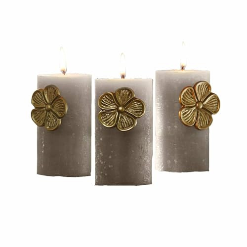 Loberon Deko-Pin 3er Set Olevir - antikgold | Blumige Kerzendekoration, Nostalgischer Charme, Glänzendes Antik-Finish, Kerzenschmuck, Aluminiumguss