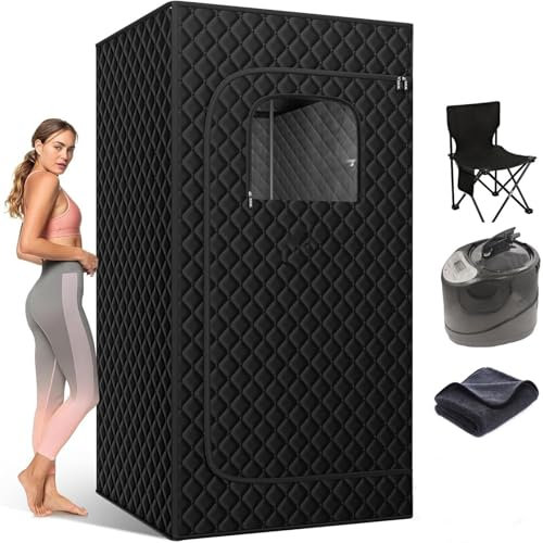 Sauna, Sauna A Vapore Portatile For La Casa, Tenda Sauna For Il Rilassamento Della Spa Domestica, Bagno Turco For Donne/Uomini Con Sauna A Vapore Da 2,6 L E 1000 W, Telecomando,Nero