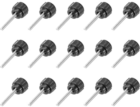 sourcing map Knurled Clamping Knobs Handle Thumb Screws Bolt Knobs M3 x 25 mm Male Thread 14 mm Head for Electronics Automotive Furniture Assembly Wood Working DIY Projects(Black, Pack of 15)