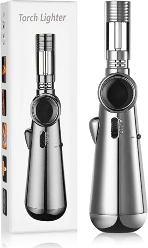 Briquet au butane rechargeable avec flamme réglable et verrouillage de sécurité, mini chalumeau pour barbecue, pâtisserie, soudure à faire soi-même, crème brûlée et travaux manuels (butane non inclus)