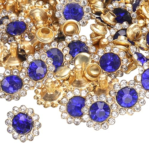 sourcing map Juego de 100 remaches de diamantes de imitación de 11 mm, remaches de cristal de flor de sol, puntos de diamante, tachuelas de artesanía en cuero para ropa, decoración de tela de cuero,