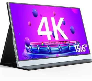 JQVDE Monitor Portatile 4K da 15,6 Pollici 100% sRGB HDR IPS UHD USB-C Display for Computer Portatile HDMI con Smart Cover e Doppi Altoparlanti(US Plug)
