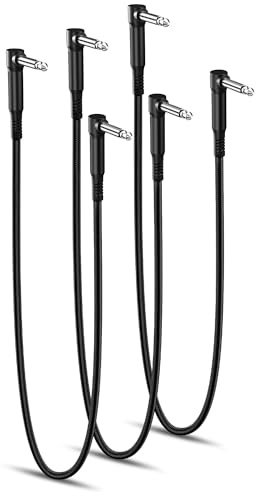 RUXELY Cavi Patch per Effetti per Chitarra 60cm 3-Pack | Cavo Jack 6,35mm Angolo Retto per Strumenti Musicali TS Mono per Chitarra/Basso Pedaliera Effetti,Microfono Amp/Amplificatore