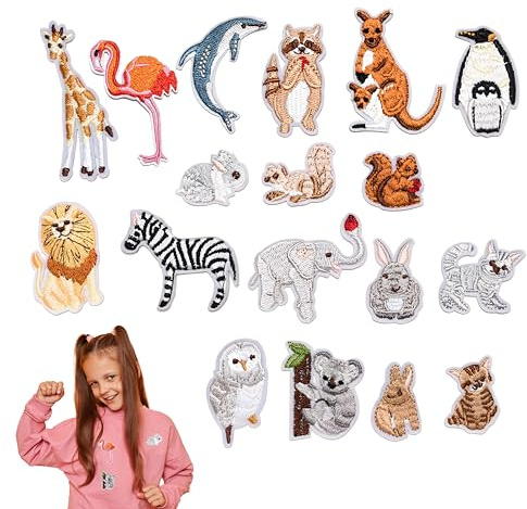 18 Stück Patches Zum Aufbügeln, Tier Patches Zum Aufbügeln, Flicken Zum AufbüGeln Kinder, Bügelbilder Zum Reparieren Für Hosen, Jeans Hemden Kleidung RucksäCke Diy-Zubehör