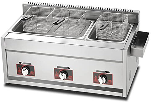 HMASNSEIY Friteuse Professionnelle au GPL, Grande capacité 11 L/22 L/33 L - Puissance de feu réglable, paniers et Couvercle Amovibles - Friteuse à gaz en Acier Inoxydable 304 de qualité Alimentaire