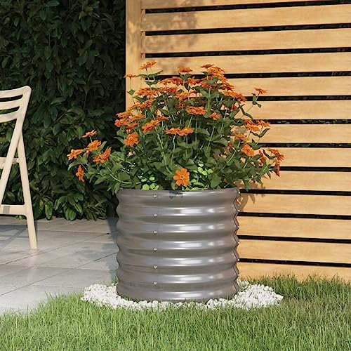 Makastle Jardinière Exterieur Lit de Jardin Surélevé Métal Bac de Plantation avec Base Ouverte, Potager pour Jardin Terrasse Balcon, Acier Enduit de Poudre 40x40x36 cm Gris