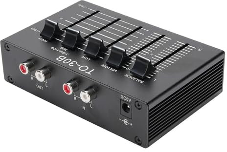 PUSOKEI Phono Plattenspieler Vorverstärker, 2 Kanal 3 Band Digital Sound Equalizer mit Höhen/Mitten/Tiefen, rauscharmer Stereo Vorverstärker, symmetrische Lautstärkeregelung