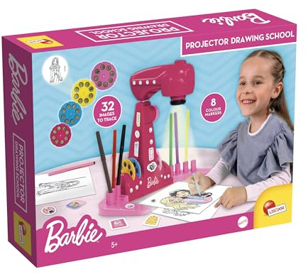 Lisciani - BARBIE Projector Drawing School - Pedagogisk rit- och färgläggningsleksak för barn från 4 år - Kreativt LED-ritkit - Aktivitet utan skärm eller surfplatta - Finmotorik och fantasi