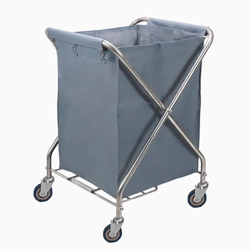 Carrito de Lavandería Plegable, Carrito Rodante para Ropa Blanca de Hotel, Carro Industrial Plegable en Forma de X con Bolsa Extraíble, para Organizar Ropa, Juguetes y Artículos Diversos(Gray)