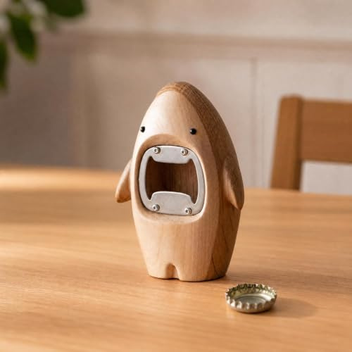 YESWOOD Décapsuleur Requin en Bois de Chêne Massif, Décapsuleur Original, Ouvre Bouteille Cadeau, 6,5 x 5 x 9 cm, Chêne Naturel