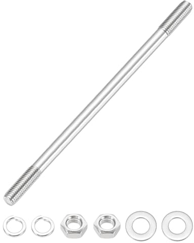 sourcing map 1Set M10x180mm Double Ended Stud Screws, 304 Stainless Steel Dual Threaded Rod Bar Bolts Studs with Nut Washer for House Maintenance Structural Anchoring Fastening Screw