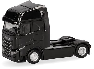 Herpa LKW Modell Iveco S-Way Facelift (MY24) Zugmaschine 2achs, schwarz, Miniatur im Maßstab 1:87, Sammlerstück, Made in Germany, Kunststoff