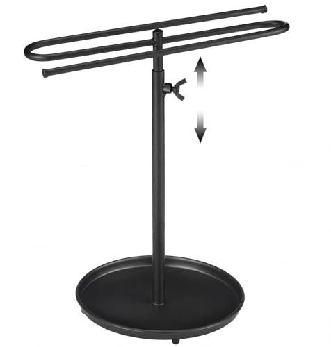 Acellegic Black Towel Holder Stand Metal 16.5'' Adjustable Retractable S-Shape Free Standing Towel Bar Holds 2 Towels for Bathroom Kitchen Countertop
