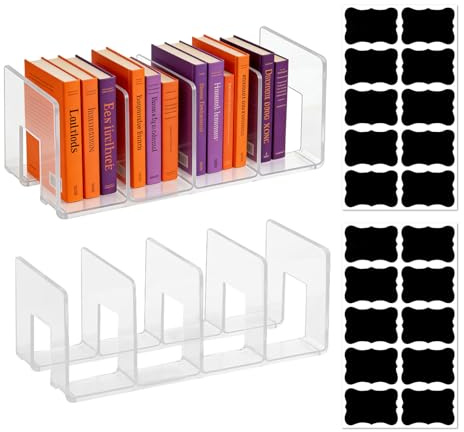 SJDOFU Acrylic Magazine Holder, 4 Slots Desktop File Organizer with Label Paper, 2 Pack Arch Filing Rack File Sorter Book Holder for Bottle Tray Kitchen Lid Organizer Small Handbag
