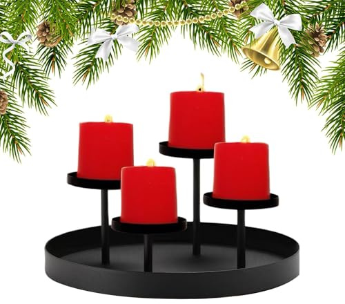 Portavelas De Corona De Adviento | Metal Moderno 4 Ranuras,Portavelas Centros De Mesa Navideños para Mesas - para Decoración del Hogar Fiestas Cumpleaños Oficina Mesa De Comedor Repisa De Chimenea