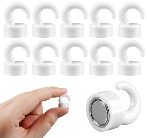 TESSTSY 10 Stück Kleine Magnethaken Weiß Stark, 12x18 mm Magnet Haken | ABS Weiß Kunststoff Magnethaken Extra Stark Weiss, Mini Magnetische Haken, für Haus, Schule, Büro
