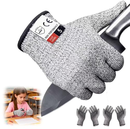 2 Pairs Cut-Resistant Protective Gloves for Kids - Level 5 Protection, Chainsaw & Kitchen Cut Resistant Gloves, Lightweight Kids Gardening & Work Gloves with Knife Protection for Children (XS)